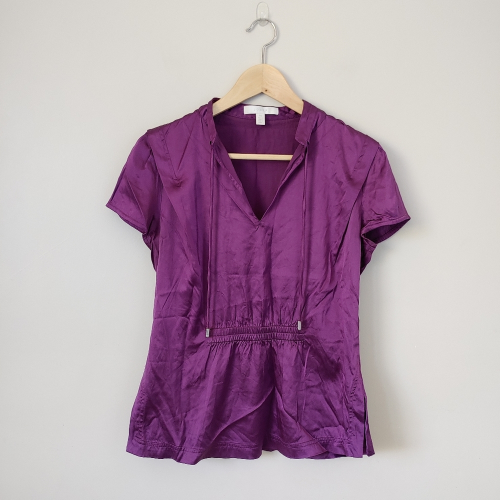 Josef Silk Short Sleeve Blouse Top Size Small Purple Y2K